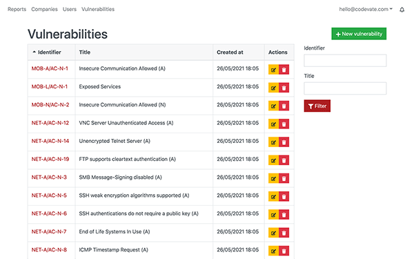 Vulnerability database