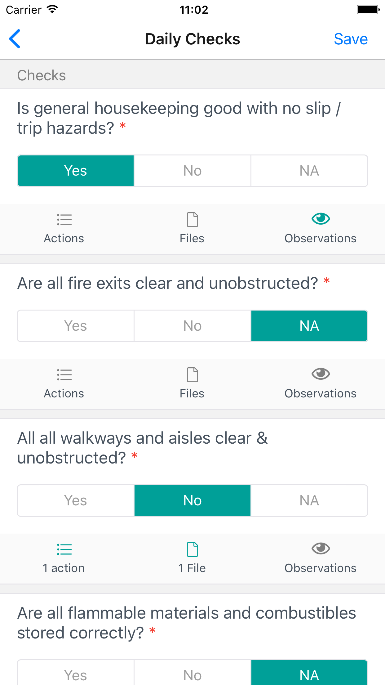 Safety Cloud daily checks screen