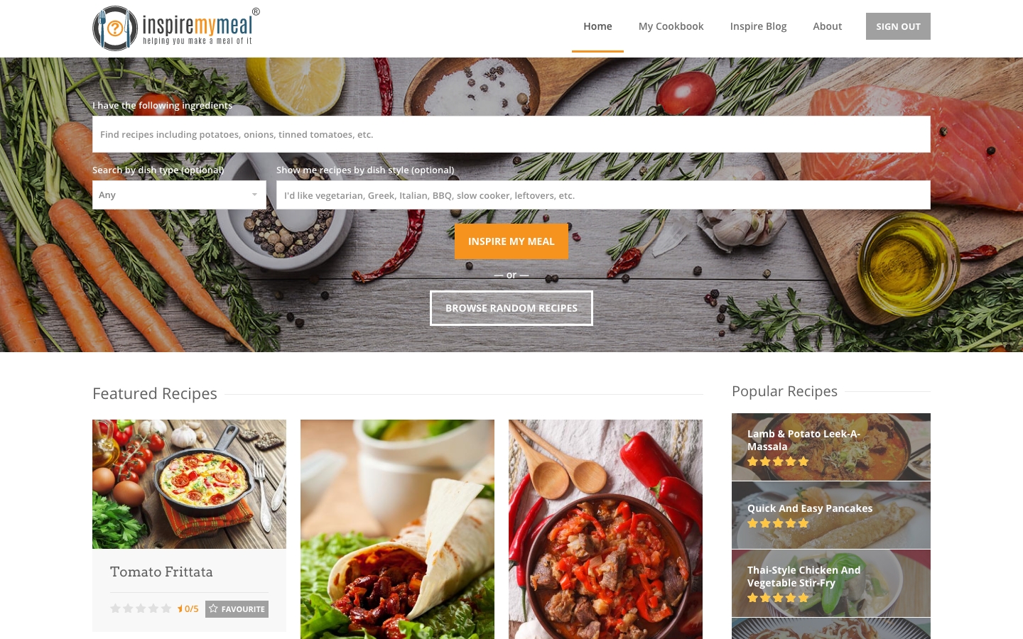 inspiremymeal search page